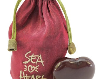 Carry I love you Talisman Share a Sea Heart in Red Satin pouch with its romantic Legend Story.