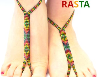 RASTA Barefoot Sandals - Glitter Glass seed beads on elastic.