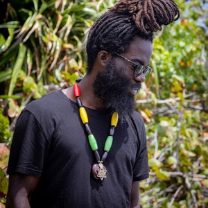 RASTA Large bead Necklace Sea Heart Lion of Judah Star of David Ethiopian cross Brass Pendant