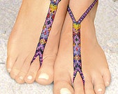 PATTERN 2 Barefoot Sandals stretch beaded Foot Jewelry beach destination wedding - Purple haze, Moonlight, Daylight, Cool Ice, Ocean