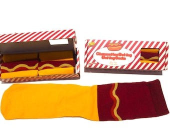 HOTDOG / BURGER SOCKS - Fun stocking stuffer- looks like fast food - unisex cotton blend socks.