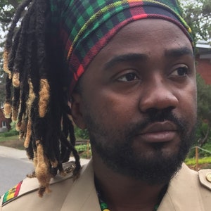 Rasta Plaid Tartan Scotch Dread Lock HAT Tube Headwear, wrap, scarf, Turban wide headband.