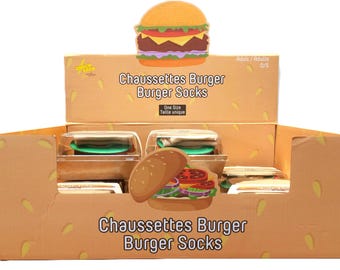 BURGERS & HOTDOG SOCKS - Fun stocking stuffer- looks like a Hamburger or Hotdog - unisex cotton blend socks.