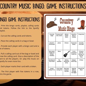Country Music Bingo - 60 bingo cards music games - musical bingo - western bingo - Spotify playlist bingo - country bingo - musical games - country western gaming - country music - honky tonk - george strait - musical game - honkytonk - countrysongs