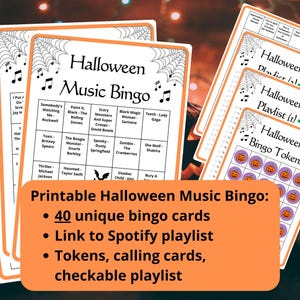 40 Halloween-muziekbingokaarten - Halloween-muziekspel inclusief Spotify-afspeellijst - Halloween-bingo - vriendenbijeenkomst - Halloween-activiteit