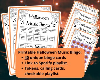 40 Halloween Music Bingo cards - Halloween music game including Spotify playlist - Halloween bingo - friend gathering - Halloween activity