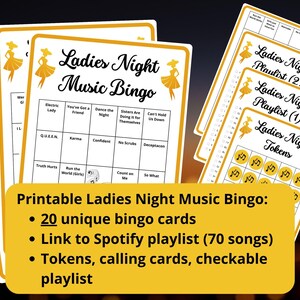 Ladies Night Bingo - 20 muziekbingokaarten - ladies night games - girls night games - Spotify playlist-bingogame - muzikaal bingopartyspel