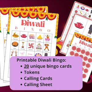 Diwali Bingo - 20 cards - Diwali activities - Indian family reunion bingo - Diwali decoration - Diwali game - Diwali trivia - desi party