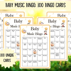100 Baby Music Bingo cards - musical bingo - baby shower bingo - virtual baby shower - baby girl bingo - baby boy bingo - Spotify playlist - baby sprinkle bingo - cowboy western baby shower activity - baby family feud - baby songs bingo - jeopardy