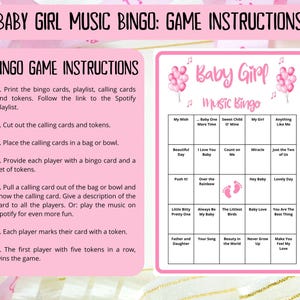 60 Baby Girl Music Bingo cards - music bingo - baby shower bingo - virtual baby games - girl baby shower - baby shower music - Spotify bingo - music playlist bingo -fun baby shower game - virtual baby games - baby shower activity - gender reveal game