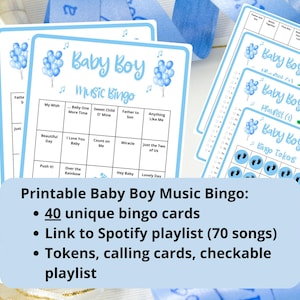 40 muziekbingokaarten voor babyjongens - babyshowerbingo - muziekbingo - virtueel babyspel - babyshower jongens - babybingo - incl Spotify-afspeellijst