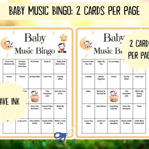 100 Baby Music Bingo cards - musical bingo - baby shower bingo - virtual baby shower - baby girl bingo - baby boy bingo - Spotify playlist - baby sprinkle bingo - cowboy western baby shower activity - baby family feud - baby songs bingo - jeopardy