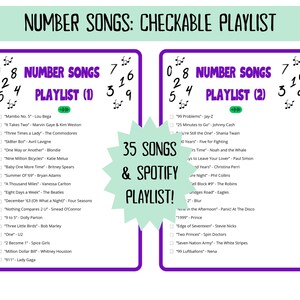60 Number Songs Music Bingo cards - music bingo -  music game including Spotify playlist - number music bingo - 50s 60s 70s 80s 90s 00s music - printable game - songs of the decade - numbers bingo - numbers music - homeschool activity - family night