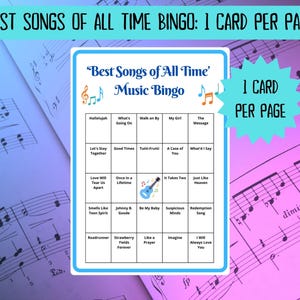 20 Best Songs of All Time Music Bingo cards - musical bingo - 50s 60s 70s 80s 90s 00s 10s music - team building games - Spotify playlist - family reunion bingo - sing-a-long - songs of the decade - boom box - bingo game - bar games - coworker bingo