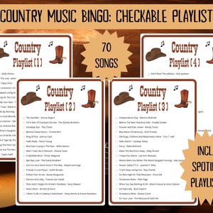 Country Music Bingo - 60 bingo cards music games - musical bingo - western bingo - Spotify playlist bingo - country bingo - musical games - country western gaming - country music - honky tonk - george strait - musical game - honkytonk - countrysongs