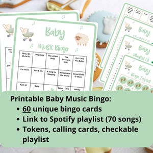 60 babymuziekbingokaarten - muziekbingo - babyshowerbingo - virtuele babyspellen - babybingo - babyliedjesspel - inclusief Spotify-afspeellijst