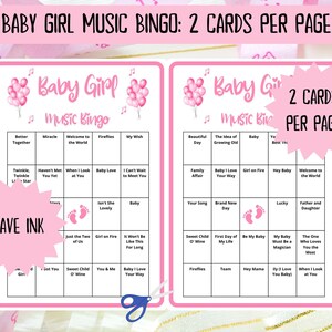 60 Baby Girl Music Bingo cards - music bingo - baby shower bingo - virtual baby games - girl baby shower - baby shower music - Spotify bingo - music playlist bingo -fun baby shower game - virtual baby games - baby shower activity - gender reveal game