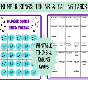 60 Number Songs Music Bingo cards - music bingo -  music game including Spotify playlist - number music bingo - 50s 60s 70s 80s 90s 00s music - printable game - songs of the decade - numbers bingo - numbers music - homeschool activity - family night