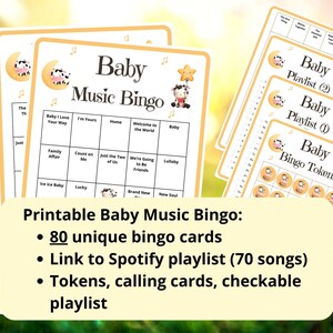 Baby Shower Music Bingo - 80 baby bingo cards - neutral baby shower game - baby bingo - baby shower trivia games - Spotify playlist bingo