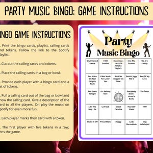 Party Music Bingo - 100 cards - musical party bingo - dance bingo - team building games - fun icebreaker - Spotify playlist bingo game - dance bingo - dance mode bingo - bingo dancing- team build - music bingo game -  musical bingo - last disco party