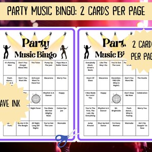 Party Music Bingo - 100 cards - musical party bingo - dance bingo - team building games - fun icebreaker - Spotify playlist bingo game - dance bingo - dance mode bingo - bingo dancing- team build - music bingo game -  musical bingo - last disco party