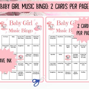 40 Baby Girl Music Bingo cards - music bingo - baby shower bingo - virtual baby games - baby trivia - baby shower jeopardy - Spotify playlist - musical bingo - girl baby shower - virtual baby shower - baby shower activity - gender reveal games pink
