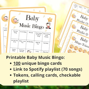Baby Song Bingo - 100 music bingo cards - baby shower bingo - musical games - baby songs playlist bingo - baby shower musical bingo game