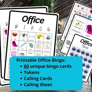 Kantoorbingo - 60 bingokaarten - kantoorspellen - teambuildingspellen - vergaderbingo - collegabingo - afdrukbare ijsbreker - personeelsbingo