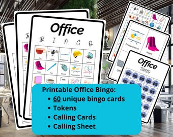 Office Bingo: 60 unique bingo cards with tokens, calling cards and calling sheet (PDF; digital download)