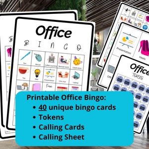 Kantoorbingo - 40 bingokaarten - kantoorspellen - teambuildingspel - vergaderbingo - collegabingo - afdrukbare ijsbreker - telefonische vergadering