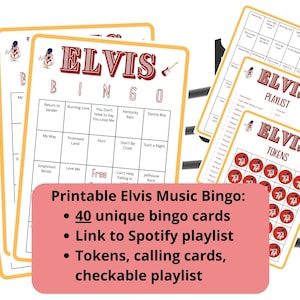 Elvis Bingo - 40 music bingo cards - Elvis songs - printable Spotify playlist bingo - Elvis Presley print - team building games - Elvis gift