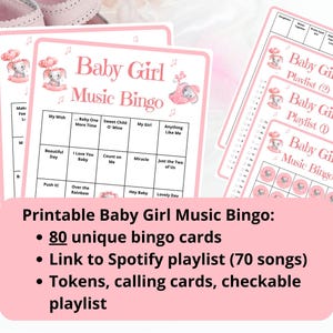 Baby Shower Music Bingo - 80 bingo cards - baby shower bingo - virtual baby shower - baby bingo - baby trivia game - Spotify playlist bingo