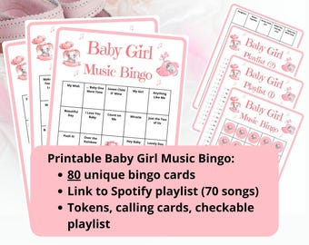 Baby Shower Music Bingo - 80 bingo cards - baby shower bingo - virtual baby shower - baby bingo - baby trivia game - Spotify playlist bingo