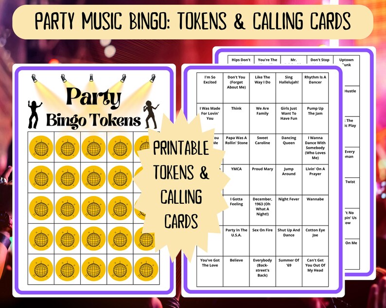 Party Music Bingo - 100 cards - musical party bingo - dance bingo - team building games - fun icebreaker - Spotify playlist bingo game - dance bingo - dance mode bingo - bingo dancing- team build - music bingo game -  musical bingo - last disco party