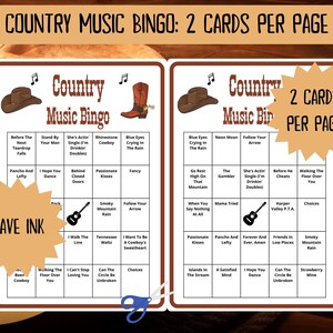 Country Music Bingo - 60 bingo cards music games - musical bingo - western bingo - Spotify playlist bingo - country bingo - musical games - country western gaming - country music - honky tonk - george strait - musical game - honkytonk - countrysongs