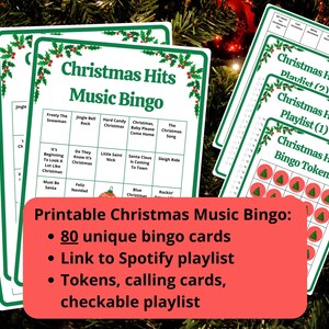 80 cartelle di bingo di musica di successi natalizi - bingo di canzoni natalizie - gioco di canti natalizi - bingo delle feste - stampabile inclusa playlist Spotify