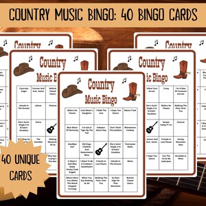 Country Music Bingo - 40 bingo cards - musical games - musical bingo - western bingo - Spotify playlist bingo - country bingo - music games - country gaming - western gaming - country music - honky tonk - george strait - musical games - countrysongs