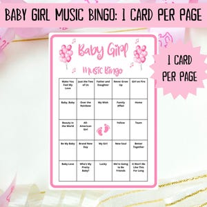 60 Baby Girl Music Bingo cards - music bingo - baby shower bingo - virtual baby games - girl baby shower - baby shower music - Spotify bingo - music playlist bingo -fun baby shower game - virtual baby games - baby shower activity - gender reveal game