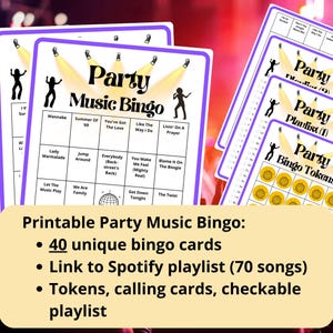 Bingo musical para fiestas: 40 tarjetas, lista de reproducción de Spotify, bingo musical para fiestas, trabajo en equipo, juego divertido para reuniones, bingo de baile disco, trabajo en equipo