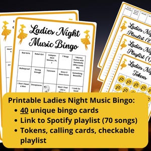 Ladies Night Bingo - 40 muziekbingokaarten - ladies night games - girls night bingo - Spotify-afspeellijstbingo - Galentine's bingogames - plezier