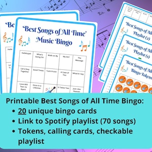 Le 20 migliori canzoni di tutti i tempi Cartelle del bingo musicale - Musica anni '50, '60, '70, '80, '90 e '00 - Giochi musicali - Playlist Spotify - Gioco del bingo musicale