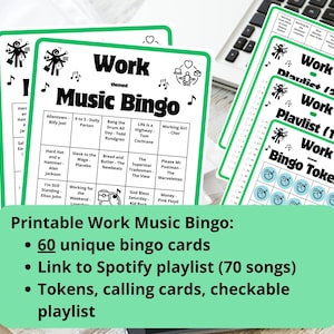Werkbingo - 60 muziekbingokaarten - medewerkersbingo - spellen voor personeelsvergaderingen - teambuildingspellen - personeelsbingo - Spotify-afspeellijst voor collega