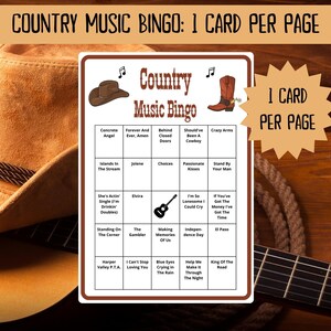 Country Music Bingo - 60 bingo cards music games - musical bingo - western bingo - Spotify playlist bingo - country bingo - musical games - country western gaming - country music - honky tonk - george strait - musical game - honkytonk - countrysongs