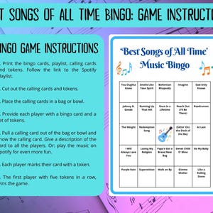 20 Best Songs of All Time Music Bingo cards - musical bingo - 50s 60s 70s 80s 90s 00s 10s music - team building games - Spotify playlist - family reunion bingo - sing-a-long - songs of the decade - boom box - bingo game - bar games - coworker bingo