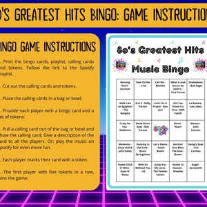 80 80s Greatest Hits Music Bingo cards - music bingo - 80s music - team building games - incl Spotify playlist - family reunion bingo - sing-a-long - songs of the decade - boom box - party game - bingo game - bar games - bar bingo - pub crawl bingo