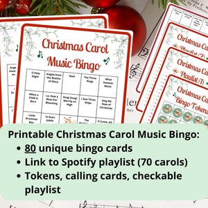 80 Weihnachtslied Musik Bingo Karten - Weihnachtsbingo - Weihnachtslied Bingo - Musik Bingo - Weihnachten zum ausdrucken - Musik Bingo