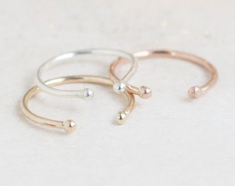 stacking ring set. THREE rose gold yellow GOLD, sterling SILVER open cuff rings. midi ring. stackable rings. knuckle ring. midi open ring.