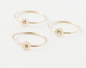 initial ring. gold monogram stacking ring. personalized initial jewelry. stamped letter ring. stackable gold filled ring. gift for her. 5 mm