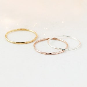 stacking rings set of THREE. sterling silver, rose and yellow gold fill. knuckle ring. minimalist stackable ring. dainty hammered stack ring image 1