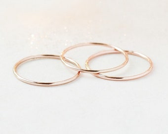 ROSE gold stacking rings set. THREE smooth 14k gold filled thin stackable rings. skinny minimalist rings. knuckle, midi rings. boho rings.